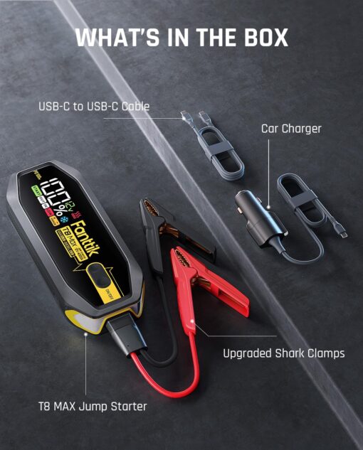 FANTTIK T8 MAX 4000 Amp Jump Starter, 24000mAh Car Battery Pack for Up to 10.0L Gasoline and 8.0L Diesel Engines with LED Display,100W Fast Charging, 12V Extreme Safe Lithium Portable - Image 2