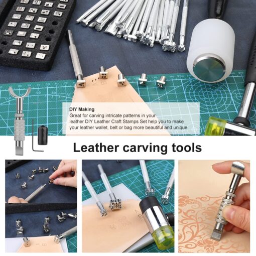 447 Pieces Leather Working Tools and Supplies with Instruction, Leathercraft Tools Kit, Leathercraft Tools Holder, Leather Craft Stamping Tools, Stitching Hole Punch, Leather Working Saddle Making - Image 6