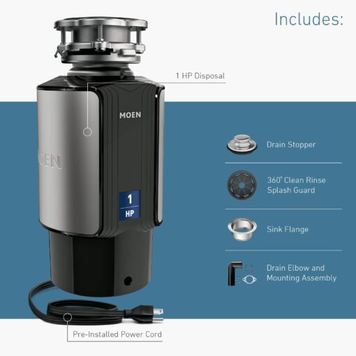 Moen GX100C Chef Series 1 HP Continuous Feed Garbage Disposal with Sound Reduction, Disposer Power Cord Included - Image 8