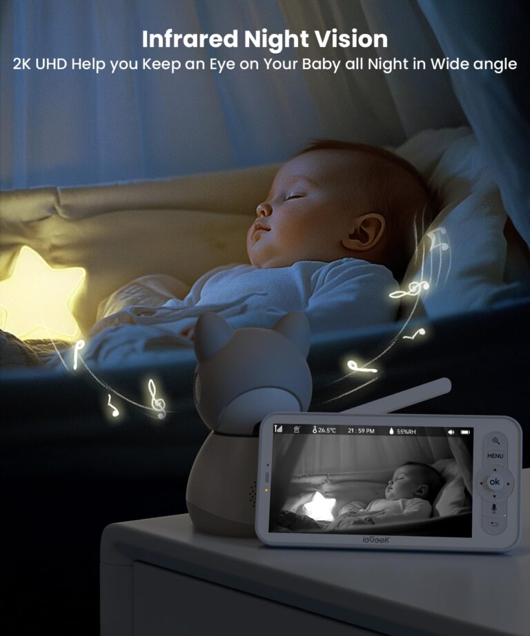 ieGeek Split-Screen Baby Monitor with 2 Camera and Audio-Two 2K Video Monitor with 5" Screen -Night Vision,Two-Way Talk,Cry&Motion Detection,Temper&Humidity Sensor,Remote Control via Screen and APP - Image 4