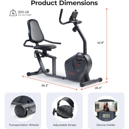 Sunny Health & Fitness Heavy-Duty Recumbent Smart Bike, Wide Cushioned Seat & Back, Cycling Workout Machine, Bicycle Exercise for Adult/Seniors at home, Exclusive Free SunnyFit App Bluetooth Link - Image 2