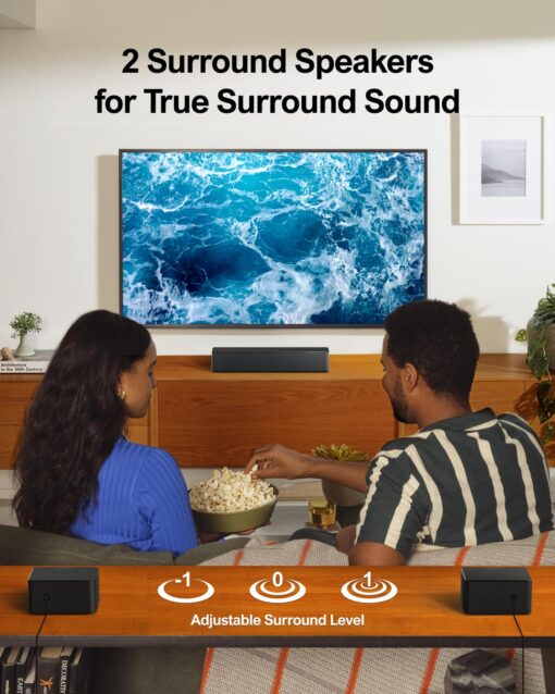 ULTIMEA 5.1 Sound Bar with Dolby Atmos, 410W Surround Sound System for TV, 3D Sound Bars for Smart TV with Subwoofer, Adjustable Surround and Bass, Home Audio Soundbars for TV, HDMI eARC, Poseidon D60 - Image 8