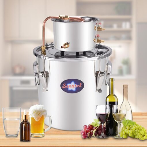 Seeutek Alcohol Still 13.2 Gal 50L Water Alcohol Distiller Spirits Kit w/Circulating Pump, Copper Tube & Dual Display Thermometer, Home Brew Wine Making Kit Oil Boiler Stainless Steel for DIY Whisky - Image 2