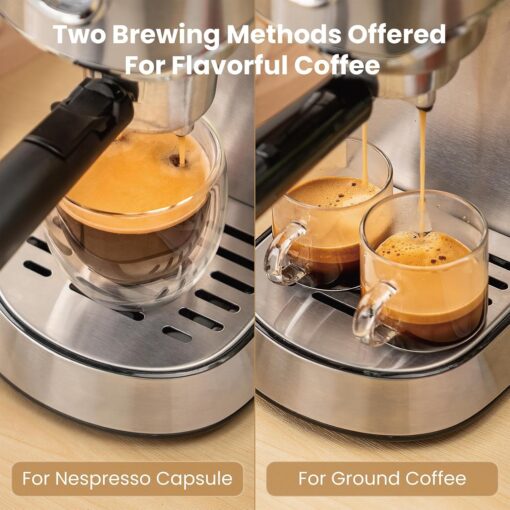 Gevi Espresso Machine 20 Bar with Portafilter for Nespresso Original Capsules and Coffee Powder, Professional Espresso Maker with Milk Frother for Cappuccino, Latte, Compact Espresso Coffee Machine - Image 9