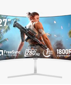 Gawfolk 27 Inch PC Computer Screen,1800R Curved Gaming 280Hz Monitors, FHD 1080p 1ms, Freesync, 98% sRGB,178 ° Angle View HDMI2.0、DisplayPort, Compatible with Wall-Mounted 100 * 100MM-White