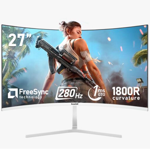 Gawfolk 27 Inch PC Computer Screen,1800R Curved Gaming 280Hz Monitors, FHD 1080p 1ms, Freesync, 98% sRGB,178 ° Angle View HDMI2.0、DisplayPort, Compatible with Wall-Mounted 100 * 100MM-White