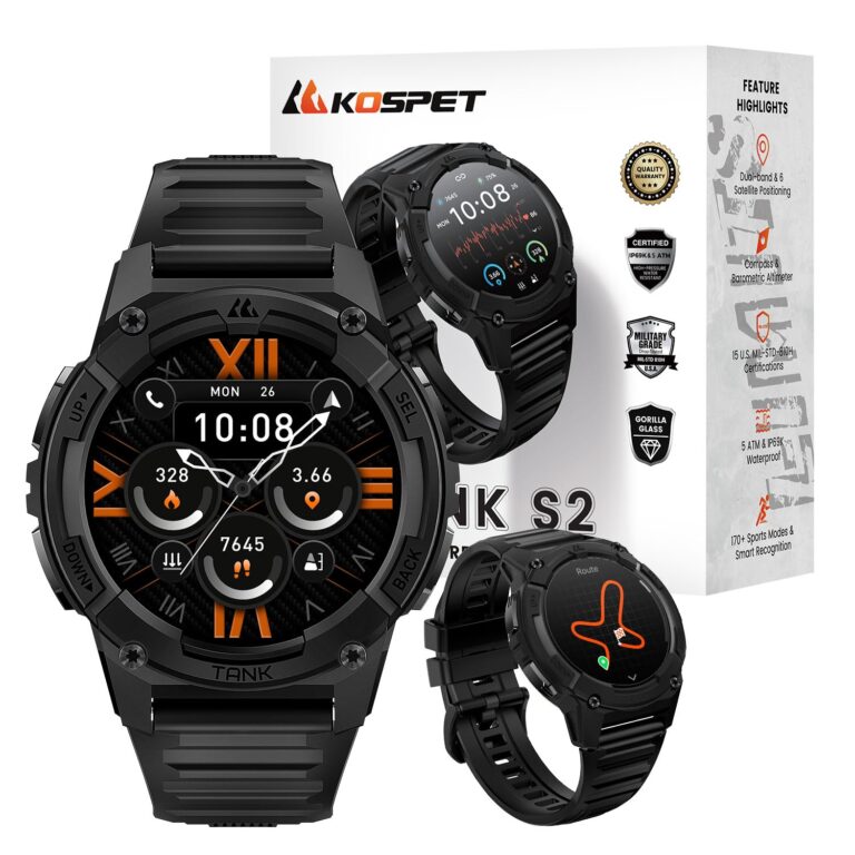 KOSPET Tank S2 Smart Watch for Men Women GPS, 5ATM Waterproof, Pressure/Altitude/Compass, 1.32" AMOLED Display Fitness Tracker(Answer/Make Call), AI Voice Assistant, 24H Sleep/Hear Rate Monitor
