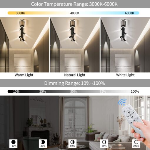Modern LED Ceiling Light 6-Light track light Spotlight Frosted Black Geometric Ceiling Light Lighting Fixture Dimmable Remote Control Living Bedroom Kitchen Dining Room Fixture - Image 4