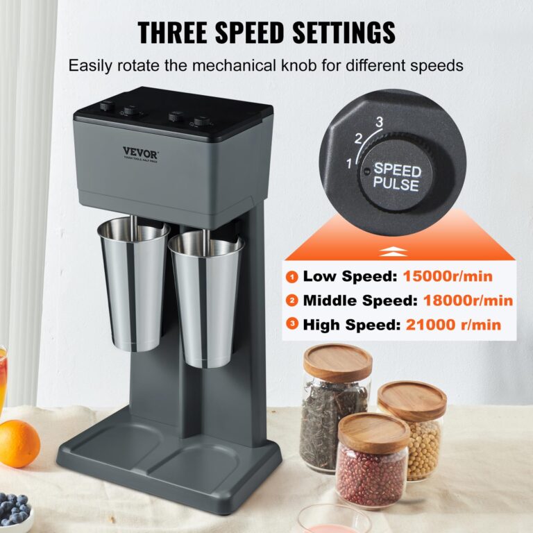 VEVOR Milkshake Maker, 375W x 2 Electric Milkshake Machine, Double Heads Drink Mixer Blender Machine, 3-Speed Milkshake Mixer with 2 x 820 ml Stainless Steel Cups, for Commercial and Home - Image 6