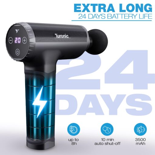 Turonic Professional Handheld Massage Gun - Deep Tissue Percussion Massager, 20 Speeds, 7 Heads, Quiet, Powerful, Portable, Cordless, Great for Athletes, Personal Use, Shoulder, Foot, Back Body, GM5 - Image 6