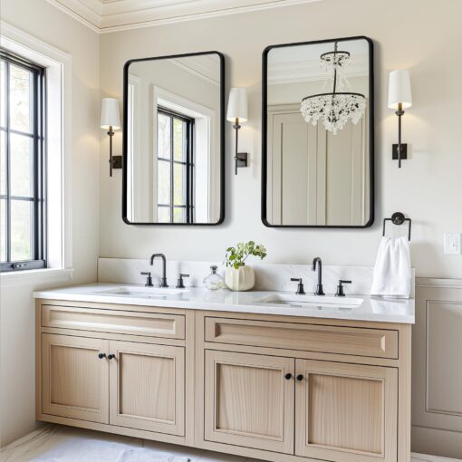 USHOWER 2-Pack Black Bathroom Mirrors 24 x 36 Inch, Metal Frame Rectangle Mirror, Modern Farmhouse Vanity Mirror, Wall Mounted - Image 2