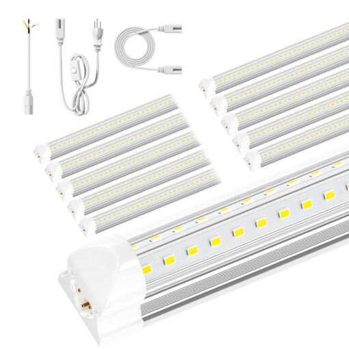 ONLYLUX 8ft LED Shop Light - 90W 12000lm 5000K, 8 Foot Led Shop Light Fixture, V Shape Bulbs for Garage, 8 ft Led Lights, Plug and Play (10 Pack)