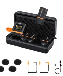 COMICA Vimo Q 4 Channel Wireless Lavalier Microphone System with Noise Cancellation, 4 Audio Tracks Output, 656ft Range, Wireless Mic for iPhone, DSLR Camera, Android, Video Recording Livestream