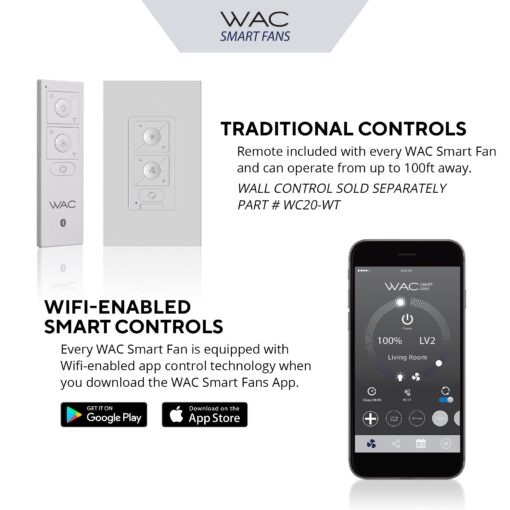 WAC Smart Fans Mocha Indoor and Outdoor 3-Blade Smart Home Ceiling Fan 54in Brushed Aluminum with 3000K LED Light Kit and Remote Control works with Alexa and iOS or Android App - Image 8