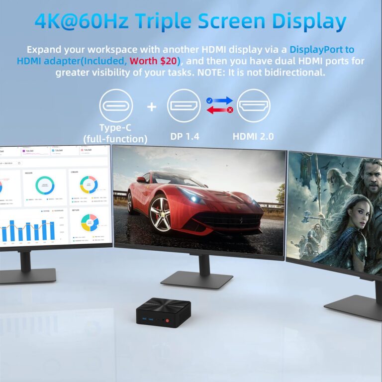 Mini PC, Intel 12th Alder Lake N100 (up to 3.4GHz), 16GB DDR4 RAM 512GB M.2 SSD Dual LAN, Mini Desktop Computers Windows 11, 4K Triple Display, Type-C, WiFi 6, BT 5.2, Micro PC for Home Office - Image 7