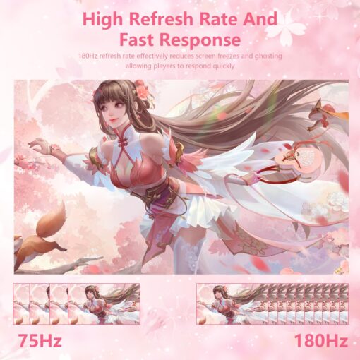 Raywego Pink 27 inch Curved Gaming Monitor 180Hz,QHD 1080P,1800R LED Display,Pink Computer Monitor,1ms (MPRT),FreeSync,Eye-Care Technology, DP, HDMI Port for Gaming Home Office,VESA(100mm*100mm) - Image 7