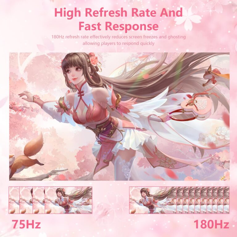 Raywego Pink 27 inch Curved Gaming Monitor 180Hz,QHD 1080P,1800R LED Display,Pink Computer Monitor,1ms (MPRT),FreeSync,Eye-Care Technology, DP, HDMI Port for Gaming Home Office,VESA(100mm*100mm) - Image 7