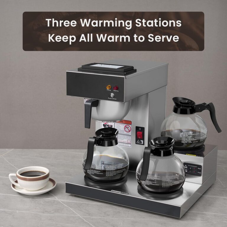 SYBO 12-Cup Commercial Coffee Maker, Pour Over Drip Coffee Maker Brewer with 3 Lower Warmers and 3 Glass Decanters, Stainless Steel Cafetera - Image 4