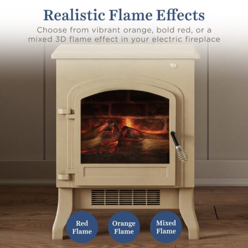 Country Living 18 Inch Infrared Freestanding Electric Fireplace Stove Heater in Cream | Provides Supplemental Zone Heat with Remote Control | Adjustable Flame Colors, Speeds, Brightness | Metal Body - Image 4