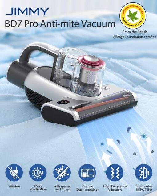 Jimmy Cordless Mattress Vacuum Cleaner, Bed Vacuum Cleaner with Ultrasonic Tech, 250W Handheld Vacuums for Dust & Pet Hair (BD7 Pro) - Image 3