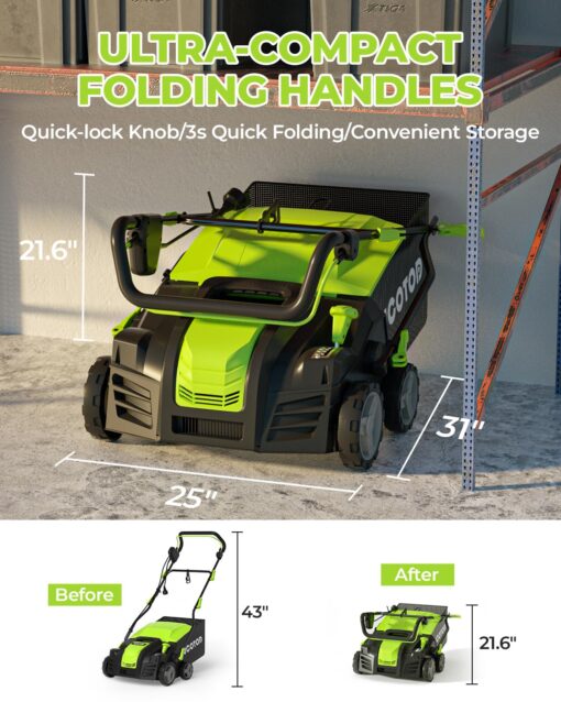 2-in-1 16-Inch Dethatcher & Scarifier Electric Corded, 15 Amp Copper Motor, Electric Lawn Dethatcher with 5-Position Depth Adjustment, 14.5 gal Thatch Bag,Walk Behind for Yard Lawn Garden Care - Image 6