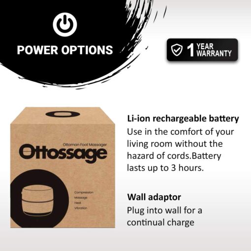 Ottoman Foot Massager by Ottossage, Massaging Ottoman with Removable Lid provides Air Compression, Shiatsu kneading, intense vibration and heat therapy. Extra Powerful with upgraded li-ion battery. - Image 3