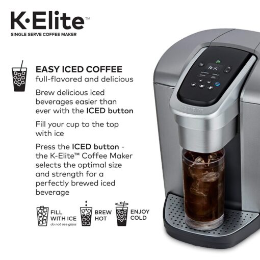 Keurig C K-Elite Maker, Single Serve K-Cup Pod Brewer, With Iced Coffee Capability, Brushed Silver Plus Extra Filter Included, 75oz - Image 6