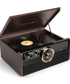 Victrola Empire Mid-Century 6-in-1 Turntable with 3 Speed Record Player, Bluetooth Connectivity, Radio, Cassette and CD Player (Espresso)