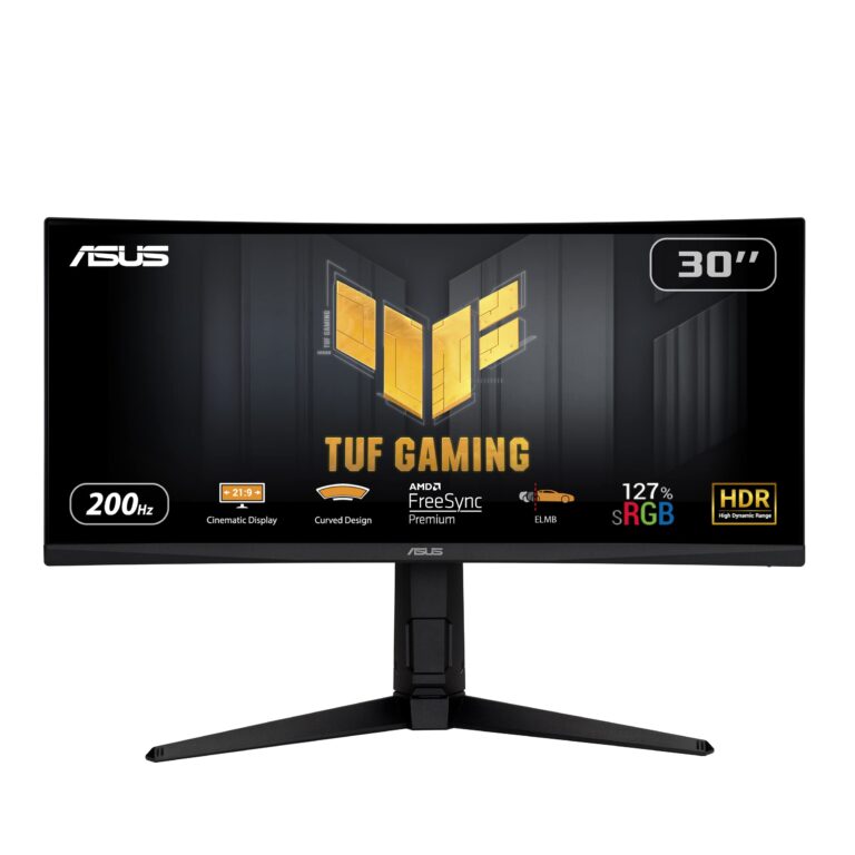 ASUS TUF Gaming 30” 21:9 1080P Ultrawide Curved HDR Monitor (VG30VQL1A) - WFHD (2560 x 1080), 200Hz (Supports 144Hz), 1ms, Extreme Low Motion Blur, FreeSync Premium, Eye Care, DisplayPort, HDMI,Black
