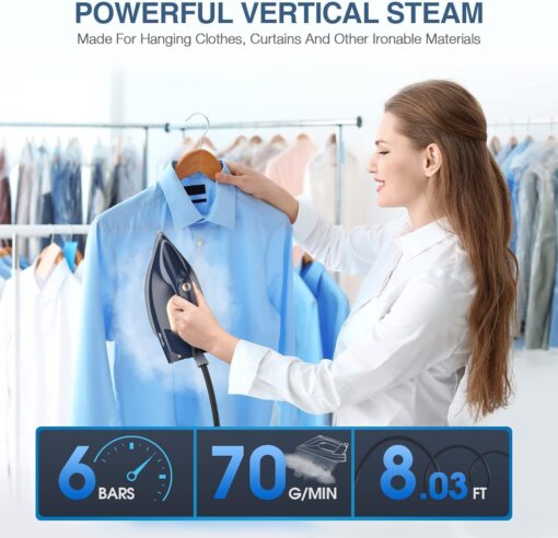 1800W Steam Iron for Clothes with Digital Display Steam Station, 1.5L Water Tank Ceramic Soleplate, Anti-Drip, Self-Clean, 3-way Auto Shut-Off System for Various Fabrics for Home Steamer - Image 9