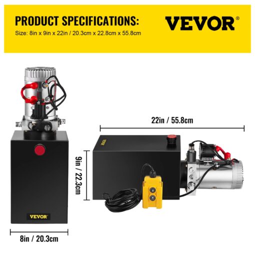 VEVOR Hydraulic Power Unit 12 Quart Hydraulic Pump 12V Dump Trailer Pump Single Acting Hydraulic Power Pack 3200 PSI Electric Hydraulic Pump with Steel Reservoir for Car Lift - Image 4