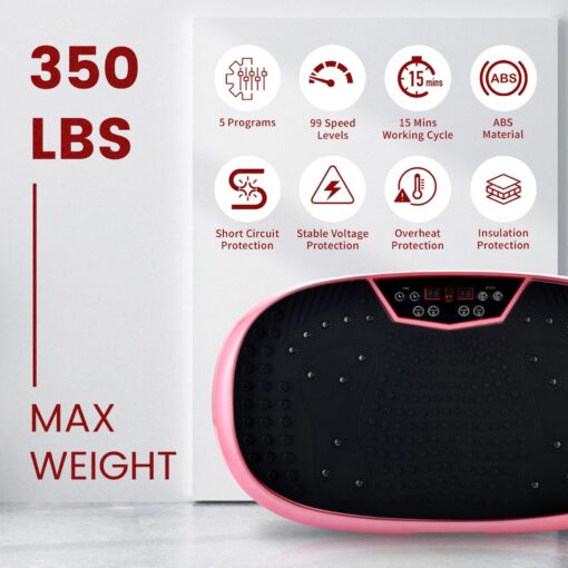 EILISON FIRMHOLD Handle Vibration Plate Exercise Machine for Lymphatic Drainage- Full Body Vibration Platform for Weight Loss, 350lbs Vibration Plate for Beginners & Recovery (Fitpro Pink) - Image 4