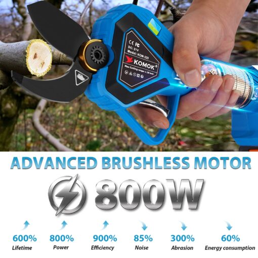 KOMOK Electric Pruning Shears, Professional Cordless Electric Pruner, Battery Powered Tree Branch Cutter with 2pcs 2Ah Battery, 1.26 Inch Cutting Diameter, up to 10 Working Hours - Image 5