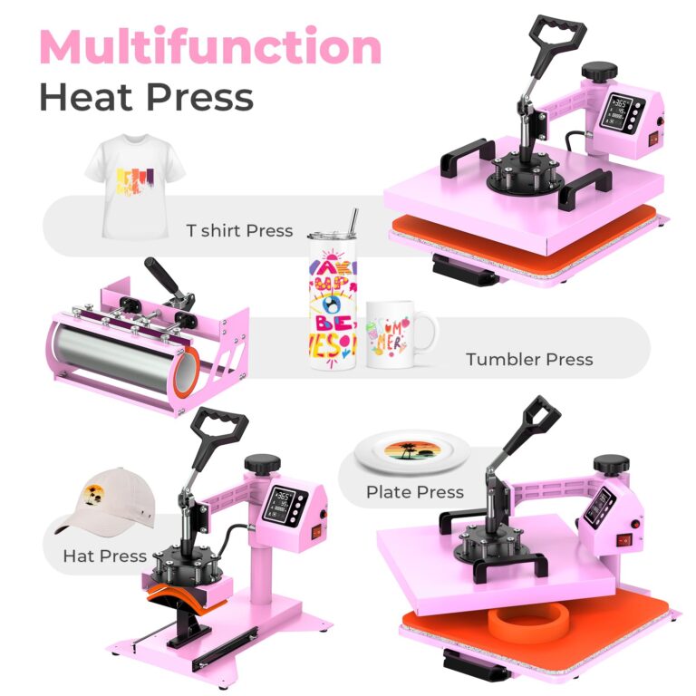 Pro 15x15 Heat Press with 30 OZ Tumbler Attachment, 8in1 Combo Tumbler Heat Press for T-Shirts, Tumblers Glass Cans Mugs Hats, and Plates (Pink) - Image 5