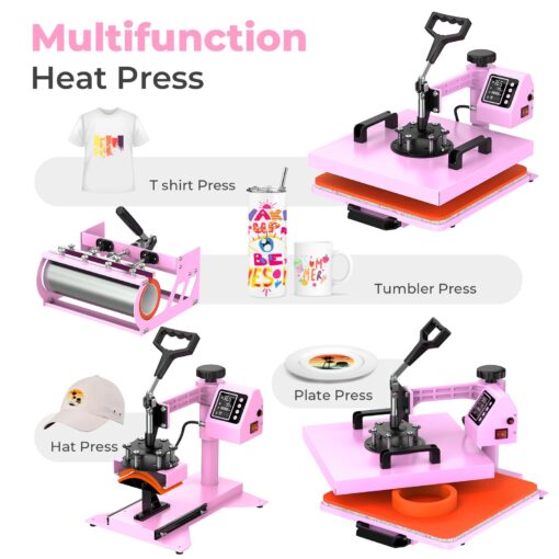 12x15 Heat Press with 30 OZ Tumbler Attachment, 5 in 1 Heat Press Machine for T Shirts, Tumblers Glass Cans Mugs Hats and Plates - Image 4