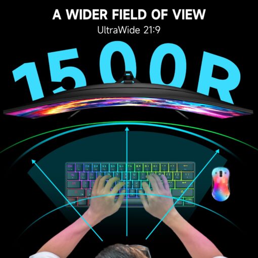 34-Inch Curved UWQHD 3440 x 1440 Gaming Monitor with 165Hz, 1ms, FreeSync, 100% sRGB, DCI-P3 95%, 1500R Curved PC Screen Ultrawide 21:9, HDMI(2.1)x 2 & DisplayPort x 2, Build-in Speakers, VESA,Tilt - Image 6