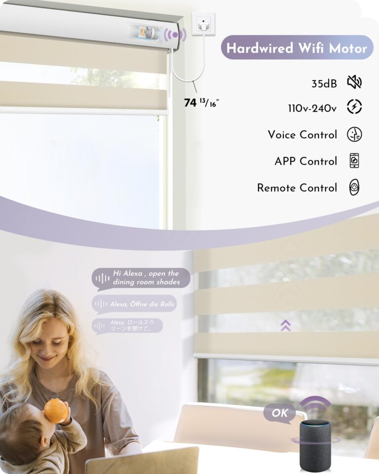 Graywind Motorized Zebra Blinds Compatible with Alexa Google WiFi Hardwired Smart Horizontal Blind Remote Control Light Filtering Electric Window Shades with Valance, Customized Size (Wool-like Beige) - Image 6