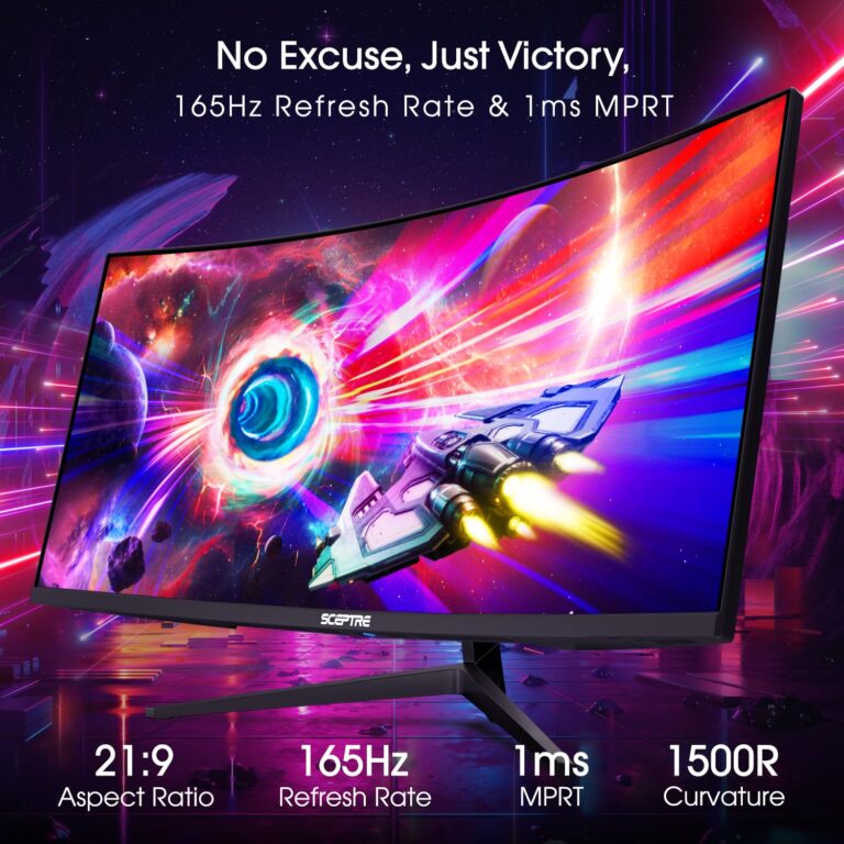 Sceptre 34-Inch Curved Ultrawide WQHD Monitor 3440 x 1440 R1500 up to 165Hz DisplayPort x2 99% sRGB 1ms Picture by Picture, Machine Black 2023 (C345B-QUT168) - Image 10