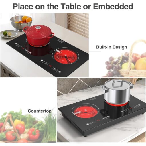VBGK 2 Burner Electric Cooktop,110V 2400W Electric Stove Top with Touch Control,9 Heating Level,Timer & Kid Safety Lock,Built-in Radiant Double Induction Cooktop - Image 7