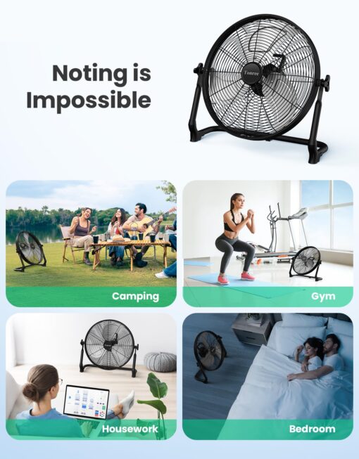18" Portable Battery Operated Fan, Rechargeable Floor Fan, Hi-Velocity Cordless Camping Fan, Hi-Airflow Industrial Wireless Fan, Quiet Fan, USB Phone Charge, 12-60H Runtime, For Home, Outdoor, Garage - Image 4