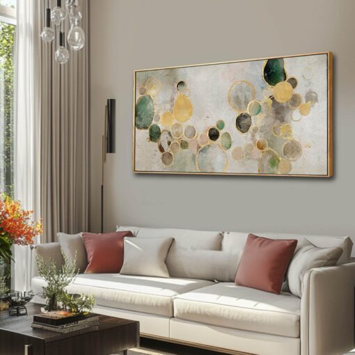 YJYart Green Wall Decor Abstract Wall Art for Living Room Gold Wall Decorations Circle Poster Pictures for Home Kitchen Office 24”x48” - Image 2