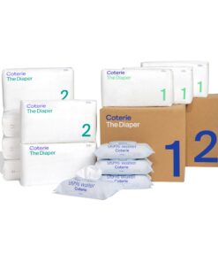 Coterie Baby Wipes + Diapers Kit, Size 1 (99 Count) & Size 2 Diapers (186 Count), 4 Pack (224) Baby Wipes with 99% Water, Plant Based Materials, Hypoallergenic for Sensitive Skin