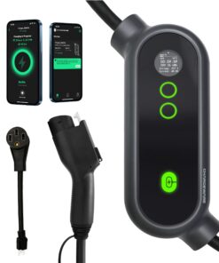 CHARGEWARE Level 2 Smart EV Charger with App Control, Up to 9.6kW, ETL/FCC/Energy Star Certified, 24ft Cable, Wall Mount and Portable Options, 14-50R to 5-15P Adapter, LCD Display, Dark Gray
