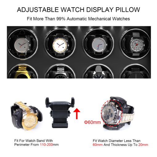 DUKWIN Watch Winder for 4 Automatic Watches, Watch Winders with Watch and Jewelry Storages, Super Quiet Mabuchi Motor with High-Gloss Piano Lacquer Finish,Built-in Illumination - Image 5
