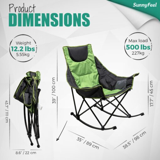 SUNNYFEEL Rocking Camping Chair 2 Pack, Luxury Padded Recliner, Oversized Folding Lawn Chair with Pocket, Heavy Duty for Outdoor/Picnic/Lounge/Patio, Portable Camp Rocker Chairs with Carry Bag - Image 4