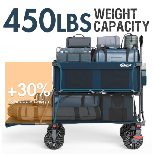 PORTAL 400L Large Capacity Collapsible Double Decker Wagon with Brakes, 450LB Heavy Duty Folding Cart with Tailgate, Foldable Utility Wagons for Camping, Beach, Garden, Sports, Shopping - Image 7