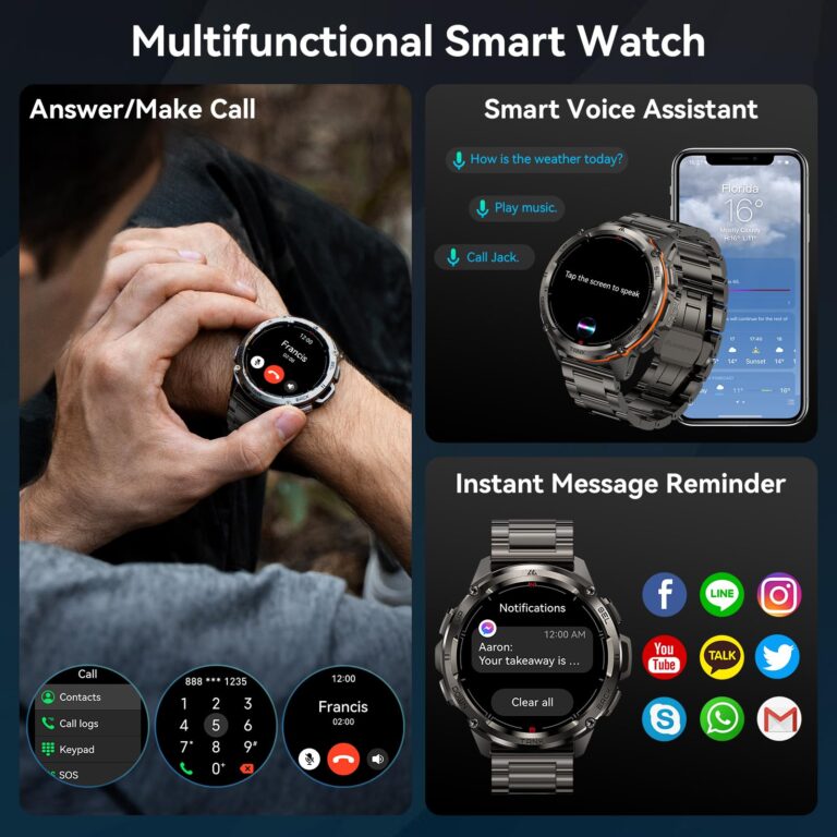 KOSPET Tank T3 Ultra GPS Smart Watch for Men-Pressure/Altitude/Compass, Extra-Large Battery, Stainless Steel Unibody Rugged Military Smartwatch Make/Answer Call, 5ATM Waterproof (2 Bands) - Image 3