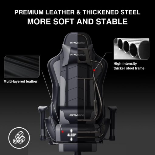GTRACING Gaming Chair with Footrest Speakers Video Game Chair Bluetooth Music Heavy Duty Ergonomic Computer Office Desk Chair - Image 8
