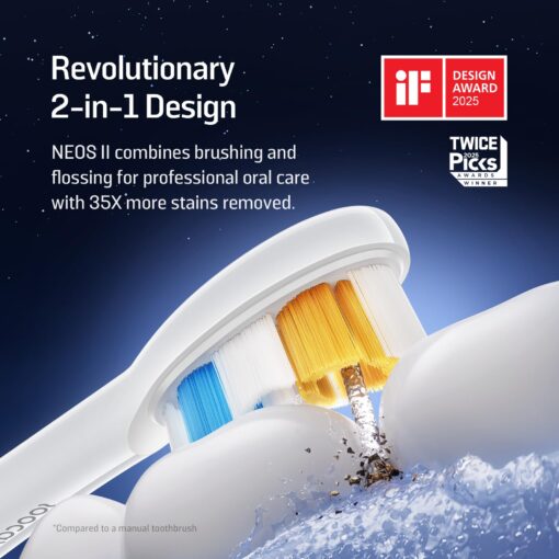 Soocas NEOS II - Electric Toothbrush with Water Flosser, Sonic Electric Toothbrush for Adults, Cordless Water Flosser for Travel, Portable Oral Irrigator, 100% Plaque Removal, Pearl White - Image 9