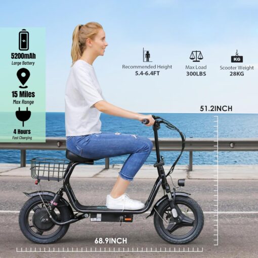 Caroma 560W Peak Electric Scooters for Adults, 14" Fat Tire, 188Wh Battery, 15 Miles Range, 20MPH Top Speed, Foldable Electric Scooter with Seat, Dual Shock Absorbing Electric Bike for Commuting - Image 7